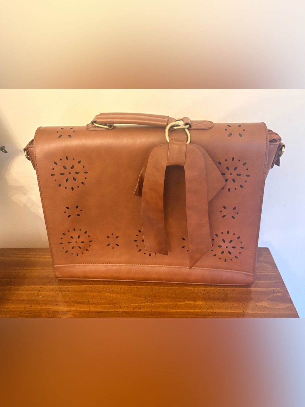 Ecosusie Women's Brown Faux Leather Bow Big Briefcase Bag Laptop / Documents Bag